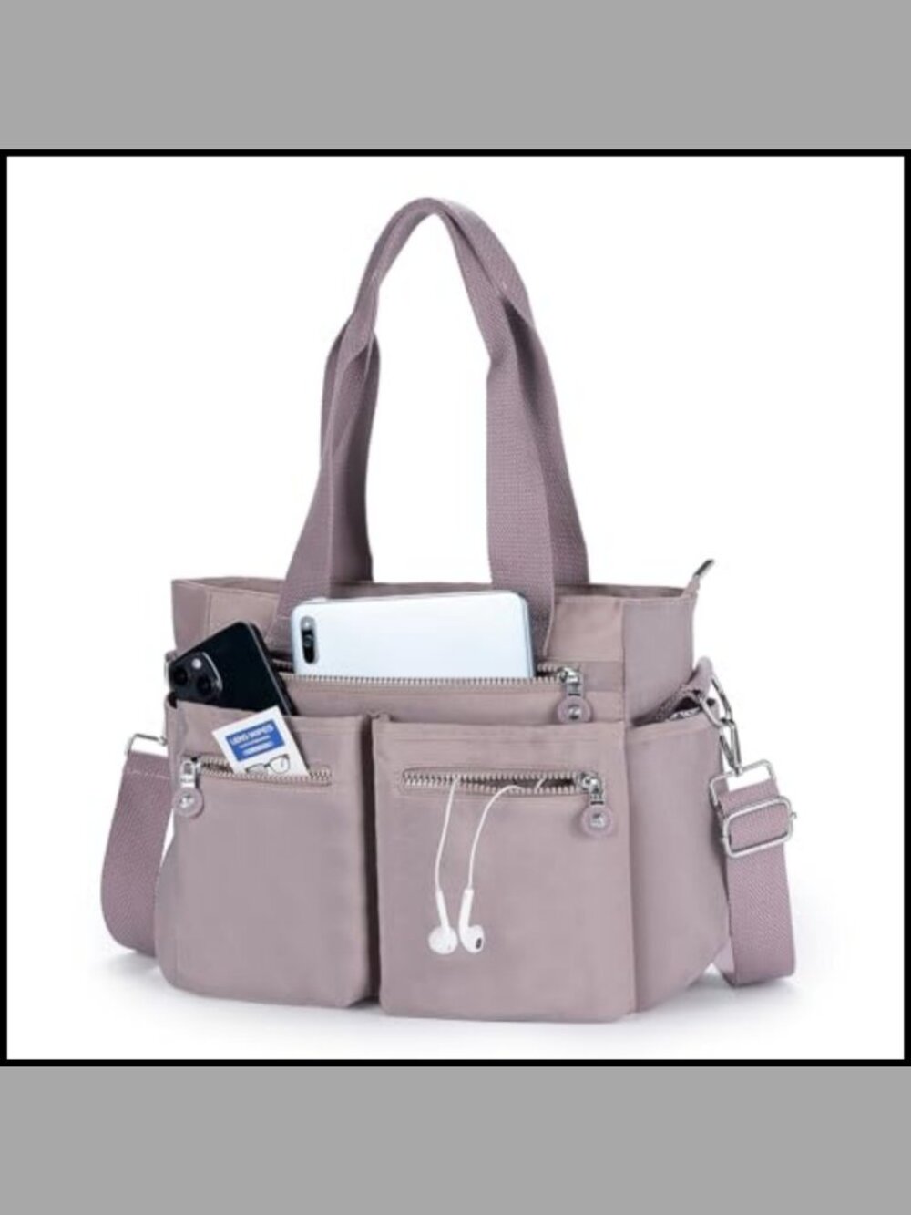 Waterproof Nylon Tote Bag with Multiple Pockets Crossbody